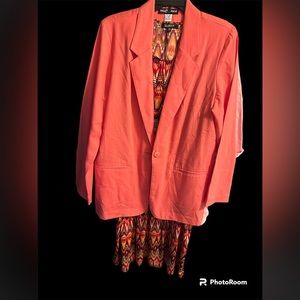 2pc Glamour Orange/Pink sleeveless dress Sz 16w Sag Harbor Orange jacket Sz 14